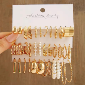 18pc woman earring pearl, metal earrings alloy of gold color